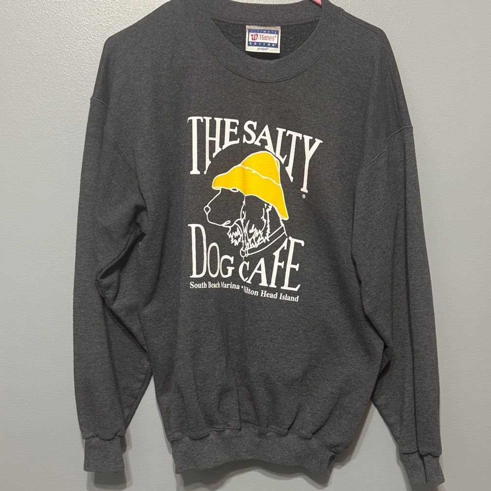 Hanes Charcoal Crewneck Sweater with Salty Dog Design